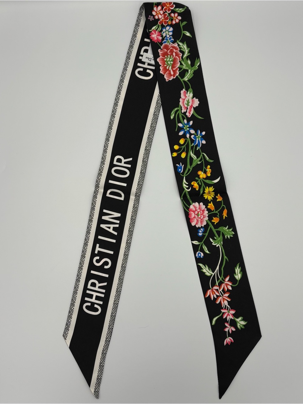 Christian Dior D-Floral Mitzah Silk Scarf Black Multicolor Botanical - Picture 2 of 5